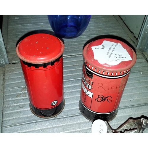 294 - 2 Tin Plate Post Box Money Boxes