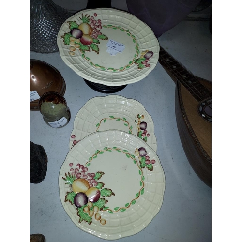 492 - 3 A J Wilkinson Clarice Cliffe Leaf And Berry Patterned Plates