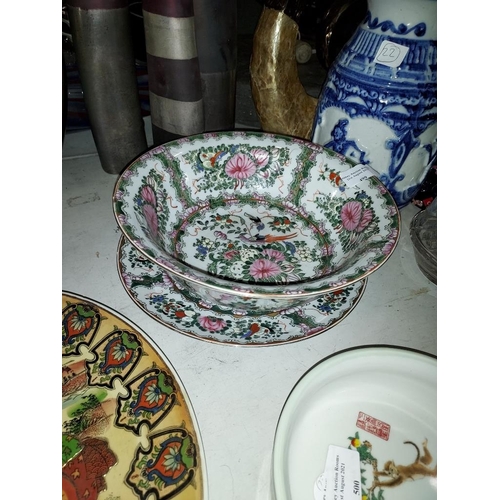 499 - Chinese Famile Rose Bowl And Plate