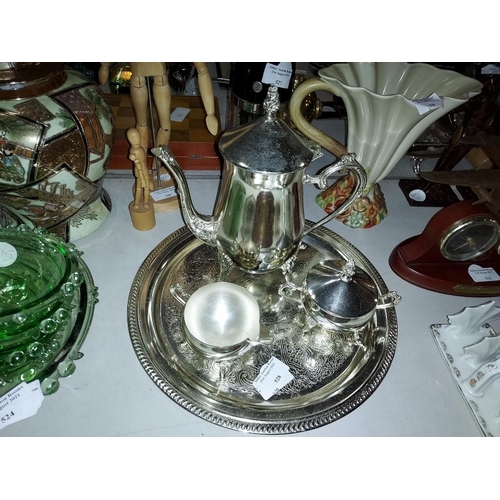 528 - Silver Plated Teaset On Tray