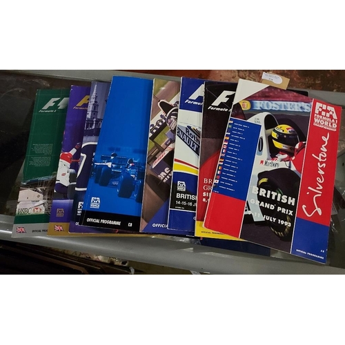 570 - 9 F1 British Formula One Grand Prix Silverstone Programmes 1993-2001, Most With Race Cards