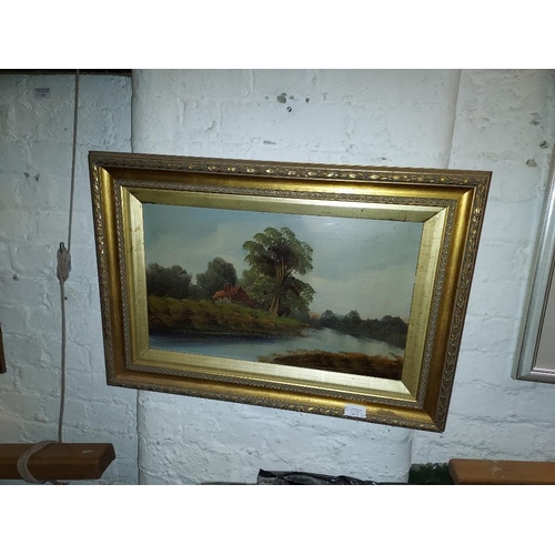 130 - 2 Gilt Framed Oil Paintings Of River Scenes