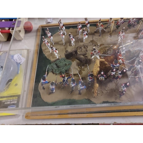 163 - Cased Military Scene Diorama Of Waterloo