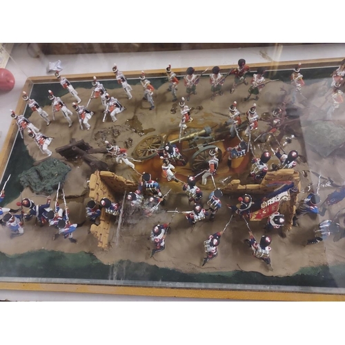 163 - Cased Military Scene Diorama Of Waterloo