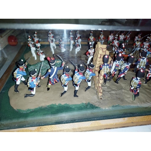 163 - Cased Military Scene Diorama Of Waterloo