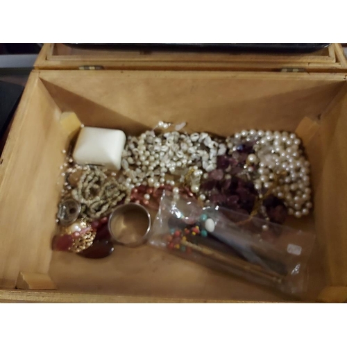 591 - Wooden Box With Some Costume Jewellery