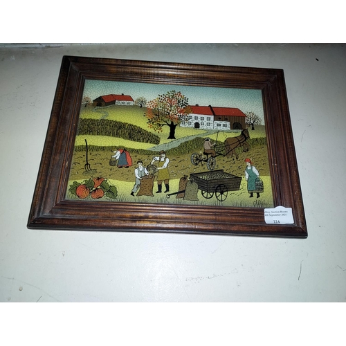 224 - Framed Painting On Glass Of A Farming Scene