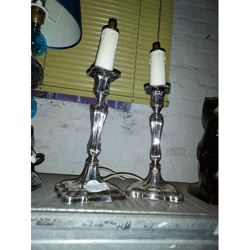 272 - Pair Of Converted Silver Plated Candlesticks