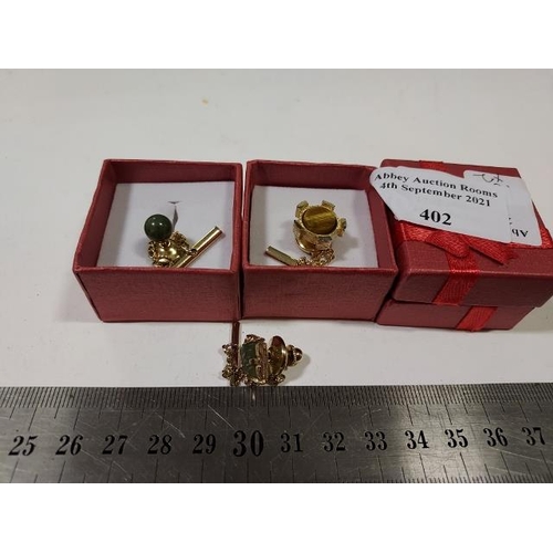 402 - 3 Gold Plated Tie Studs In Boxes