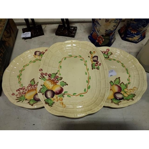 468 - 3 A J Wilkinson Clarice Cliffe Leaf And Berry Patterned Plates