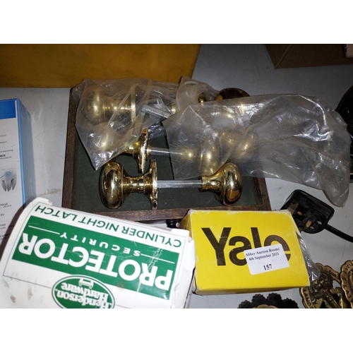 157 - Box Of Brass Handles And 3 Yale Locks