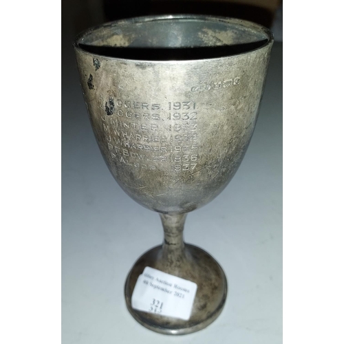 321 - 1930'S Silver Hallmarked Goblet The Carlton Cinema Cup 130Gms