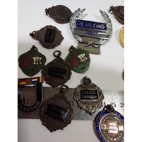 405 - Selection Of Cycling Fobs And Badges + 9 Silver Fobs