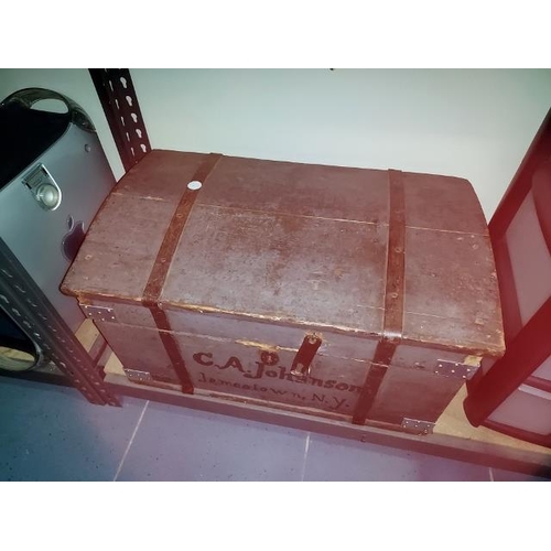 81 - Antique Steel Bound Tool Chest With 3 Lift Out Trays