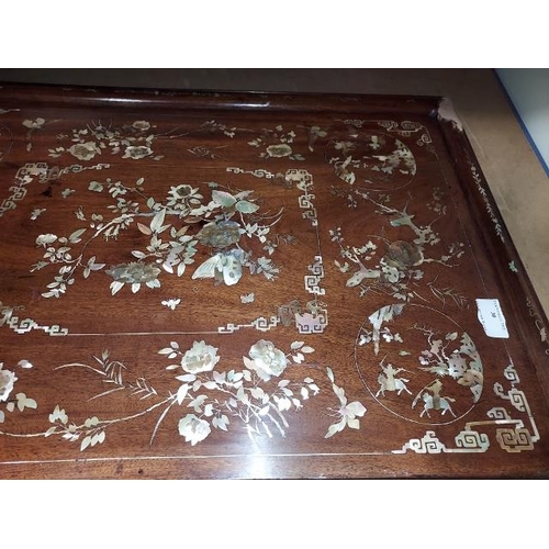 30 - Wooden Inlaid Mother Of Pearl Tray. Damage To Frame.