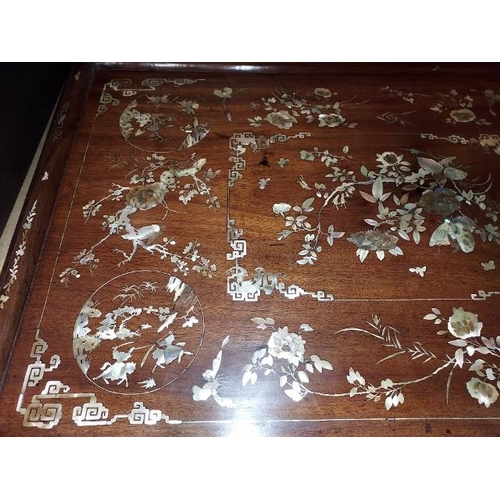 30 - Wooden Inlaid Mother Of Pearl Tray. Damage To Frame.