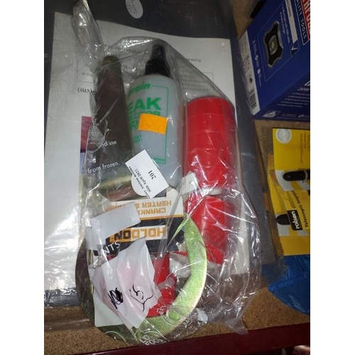 201 - Leak Detector Spray, 10 Rolls Of PTFE Tape And Crank Ring Heater Spanner