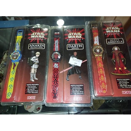 289 - 3x Star Wars Watches In Packaging. Anakin, Dark Maul And Queen Amidala