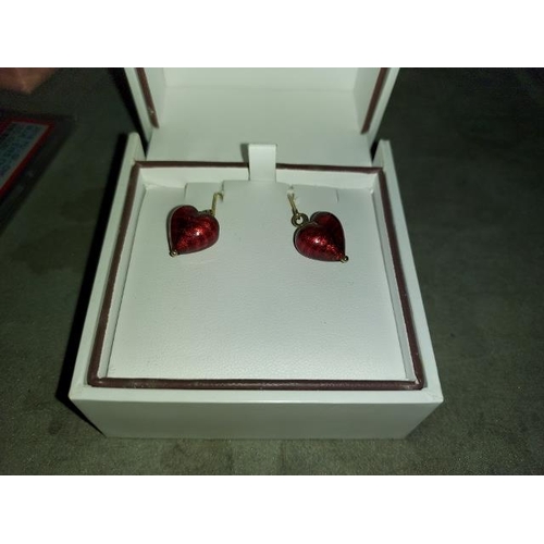 336 - 9ct Gold Pair Red Heart Earrings