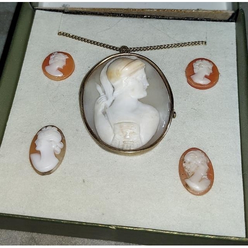 350 - Antique Cameo Pendant Along With 4 Small Cameos