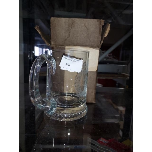 436 - Glass Tankard Etched With Forewarned Is Forearmed