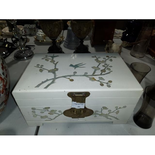 485 - White Floral Patterned Painted Jewellery Box