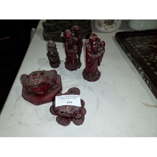 499 - 5 Oriental Resin Figurines, 2 Frogs, 1 Dragon And 2 Oriental Men