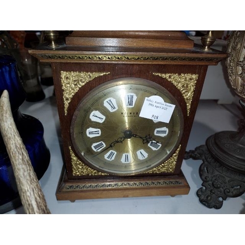 518 - Weimar Quartz Wooden And Brass Mantle Clock