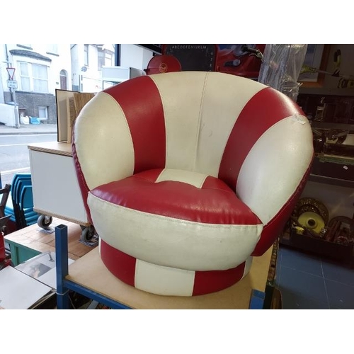 76 - Small Red & White Retro Style Swivel Chair Made Of PVC By PCL Collection