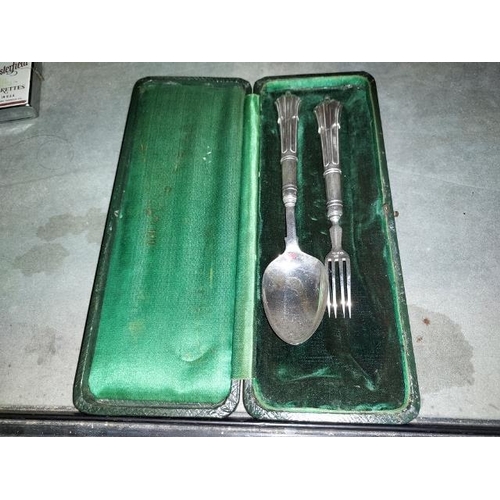 403 - Antique Victorian 1891 And 1892 Spoon And Fork, Solid Silver Set In Case