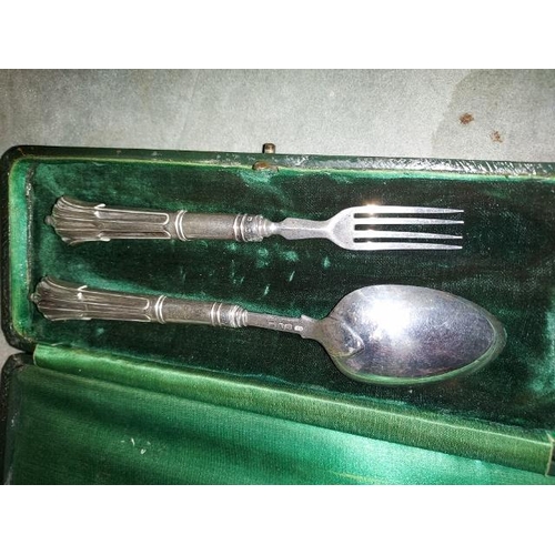 403 - Antique Victorian 1891 And 1892 Spoon And Fork, Solid Silver Set In Case