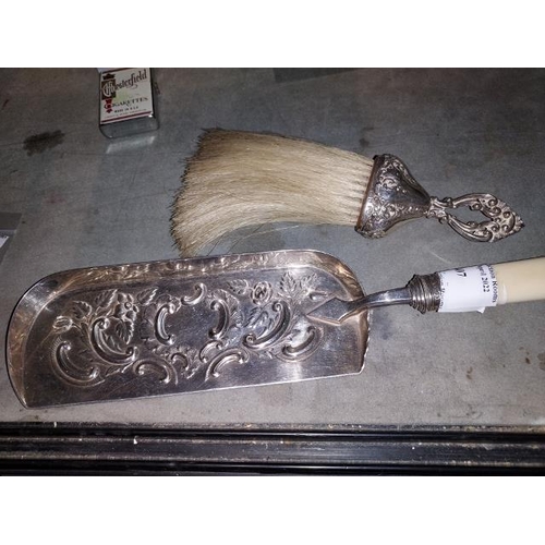 407 - Victorian Silver And Silver Plated Crumb Tray With Ivory Handle Plus A Silver Crumb Brush