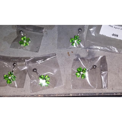 408 - 5 Green Stone Silver Belly Button Bars