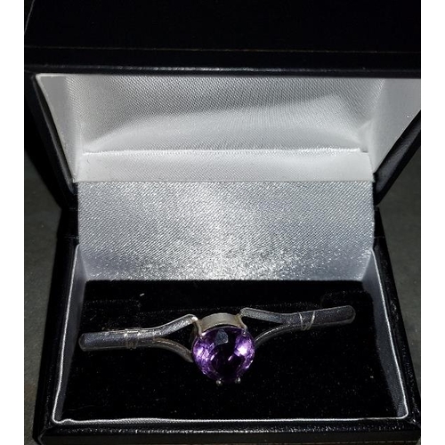 409 - Vintage Amethyst Solid Silver Brooch