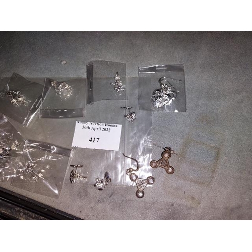 417 - 10 Pairs Of Various Silver Earrings