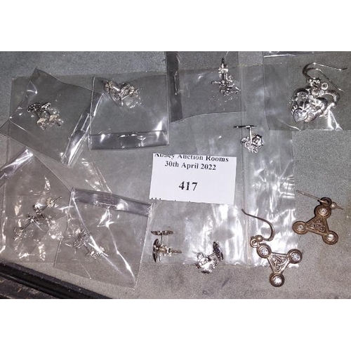 417 - 10 Pairs Of Various Silver Earrings