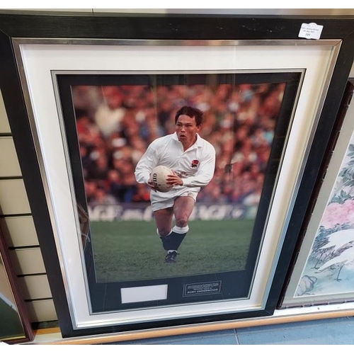 109 - Large Framed Signed Rory Underwood Picture With Certificate To Back 60x82cm