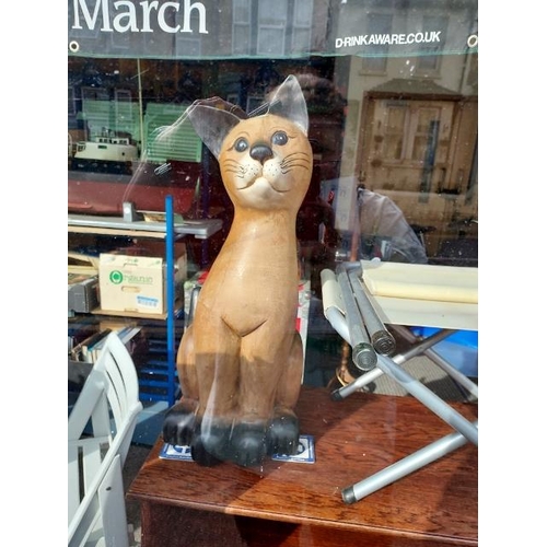 32 - Larged Carved Wooden Cat, 30 Inches Tall