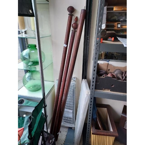 47 - 3 Victorian Mahogany Curtain Poles With Finials And Wooden Rings. Needs TLC!