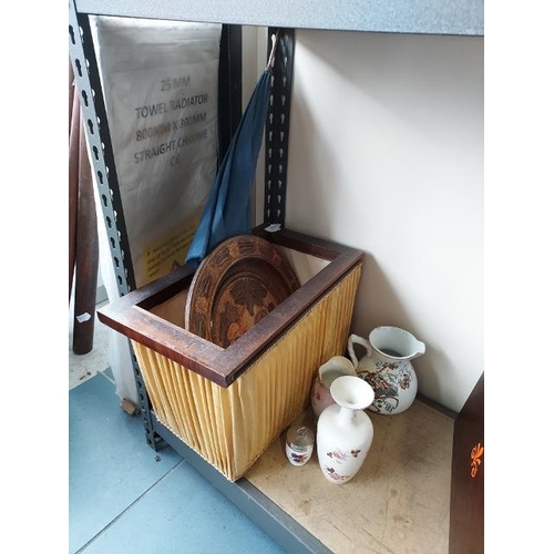 55 - 2 Wooden Items, Umbrella Plus Henes Bros Patterned Jug And 2 China Vases And Royal Worcester Egg Cod... 