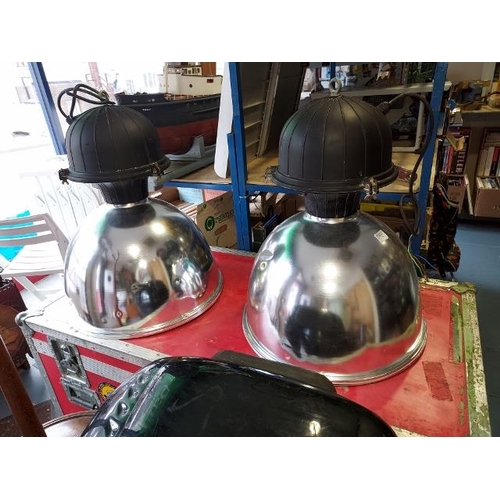 72 - 2 Industrial Lights Working With Bulbs. Shades Have Dents 49Cm