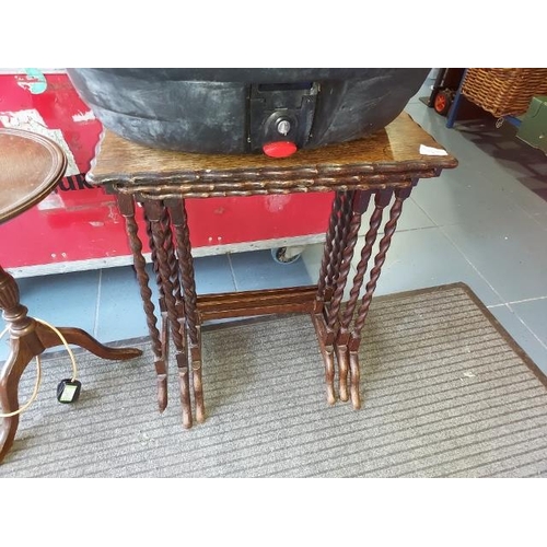 76 - Nest Of 3 Occasional Tables With Barley Twist Legs. 1 A/F