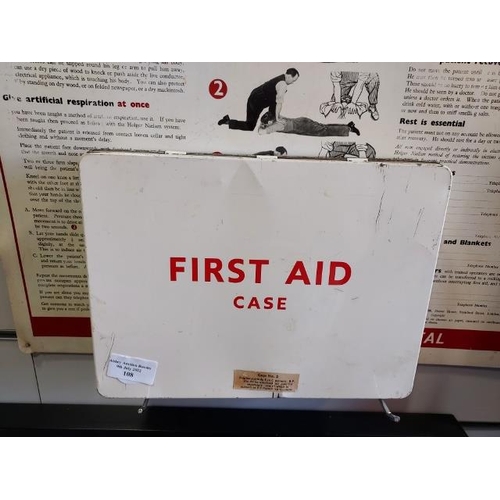 108 - Metal First Aid Medical Sign Plus Vintage First Aid Tin