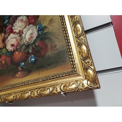 137 - Small Gold Gilt Framed Oil On Board Still Life Picture Of Flowers, Signed