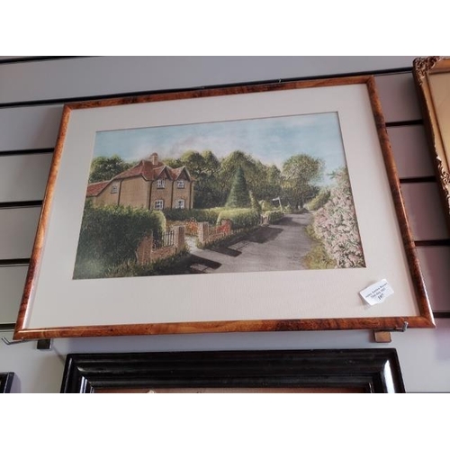 107 - Framed Watercolour Picture Of House And Pond. Signed