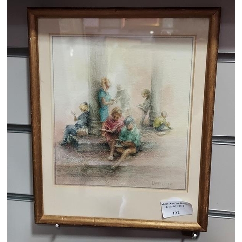 133 - Framed Crayon Drawing Of Children, Signed Audrey Orridge
