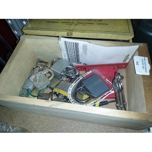 162 - Small Wooden Box Of Padlocks And Door Locks