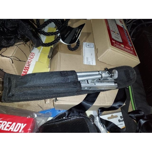 179 - Sanyo Compact Disc Player In Box, Curtain Tie Backs, Universal Remote, Small Laser Level In Case Plu... 