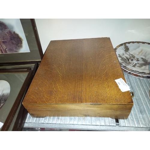 204 - Oak Cutlery Box Containing Mixed Cutlery