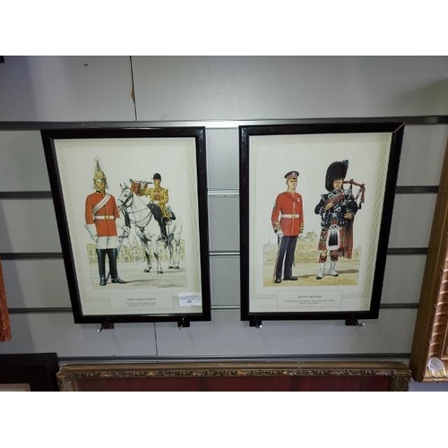 105 - 2 Small Framed Pictures Of Scots Guards & The Life Guards, Signed